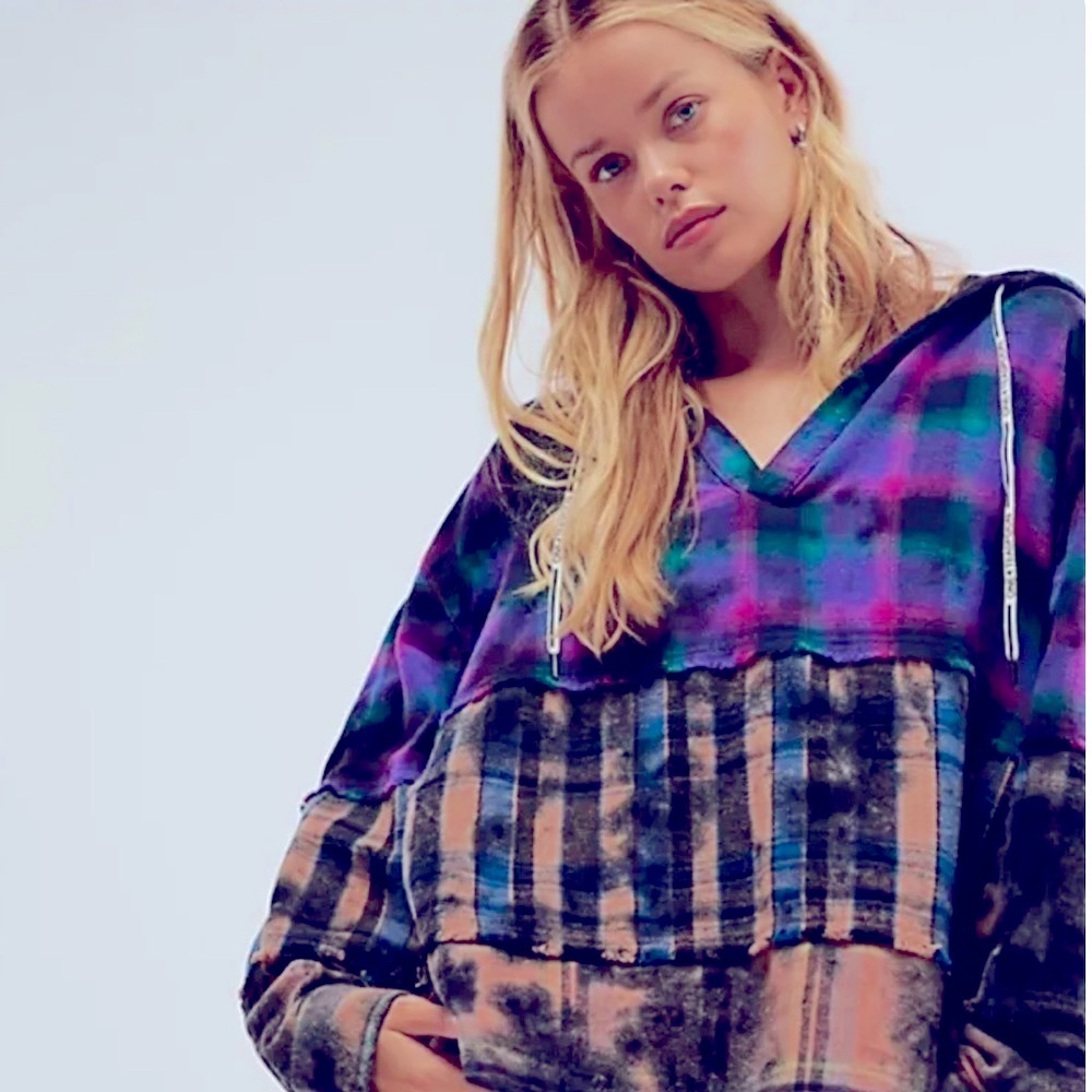 Worn Once ! One Teaspoon/ Free People Collab Split Flannel Hooded Top Size S